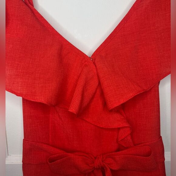 Blue Blush Tomato Red Cold Shoulder Ruffle Romper w/ pockets Sm / Medium Outfit - Picture 4 of 8